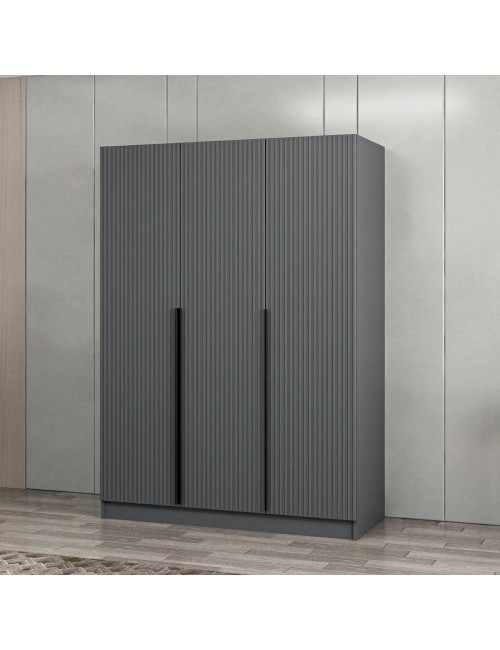 Armadio Kale 3 ante battenti effetto cannettato antracite 135x52x210H – Eleganza e capienza