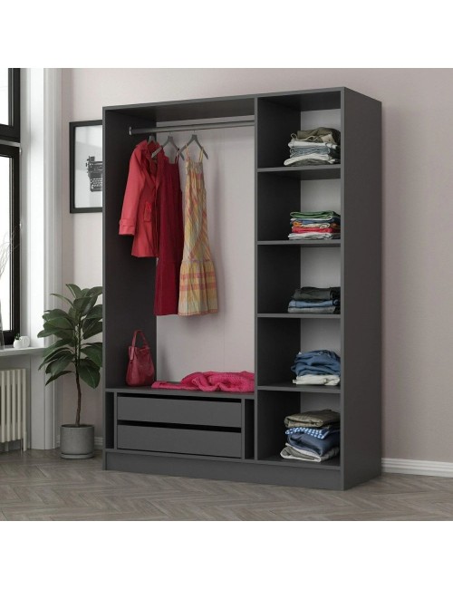 Armadio Kale 3 ante battenti effetto cannettato antracite 135x52x210H – Eleganza e capienza