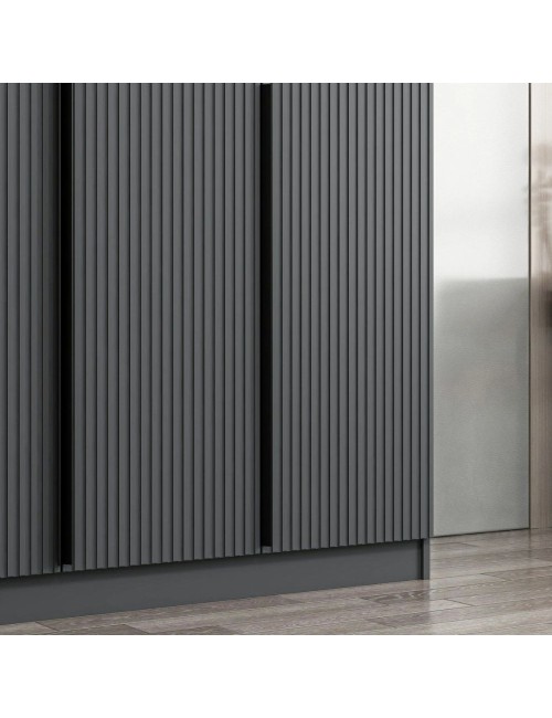 Armadio Kale 3 ante battenti effetto cannettato antracite 135x52x210H – Eleganza e capienza