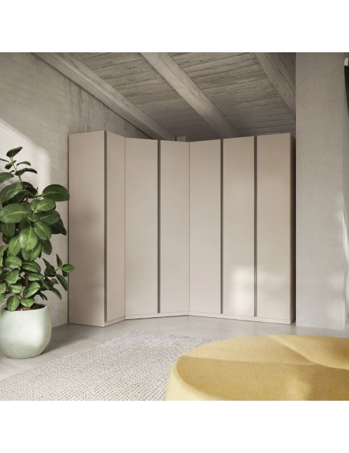 Armadio angolare reversibile Londra cashmere con dettagli antracite H240