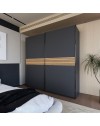 Armadio due ante scorrevoli Metropol colore antracite e inserti rovere – 200x58,1x204,5H
