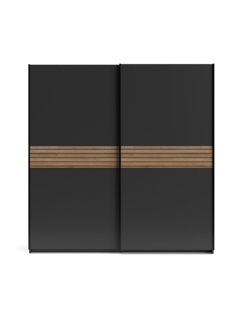 Armadio due ante scorrevoli Metropol colore antracite e inserti rovere – 200x58,1x204,5H