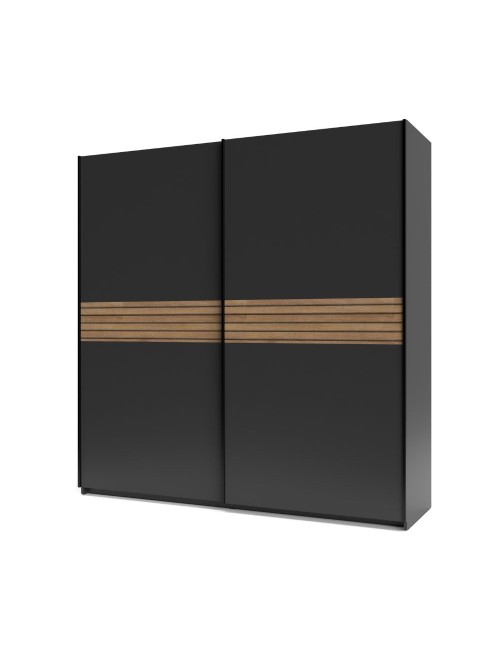 Armadio due ante scorrevoli Metropol colore antracite e inserti rovere – 200x58,1x204,5H