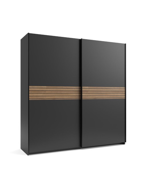 Armadio due ante scorrevoli Metropol colore antracite e inserti rovere – 200x58,1x204,5H