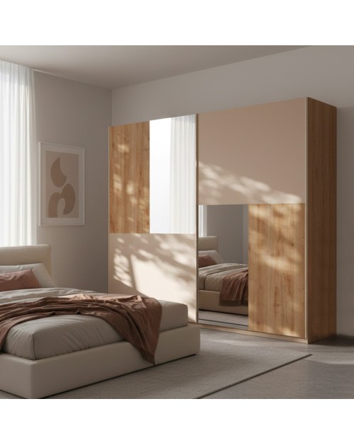 Armadio 2 ante scorrevoli rovere kadiz e cachemire con specchi Myla 275x59x240h
