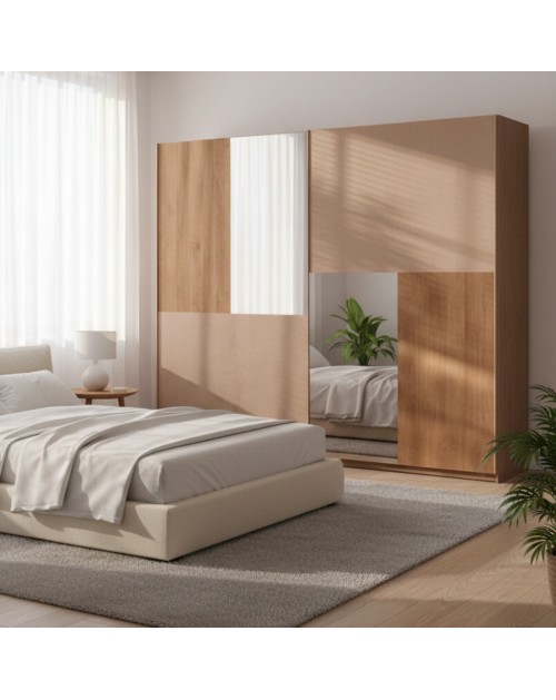 Armadio 2 ante scorrevoli con specchi Quinn 275x59x240h colore bronzo e noce mercure