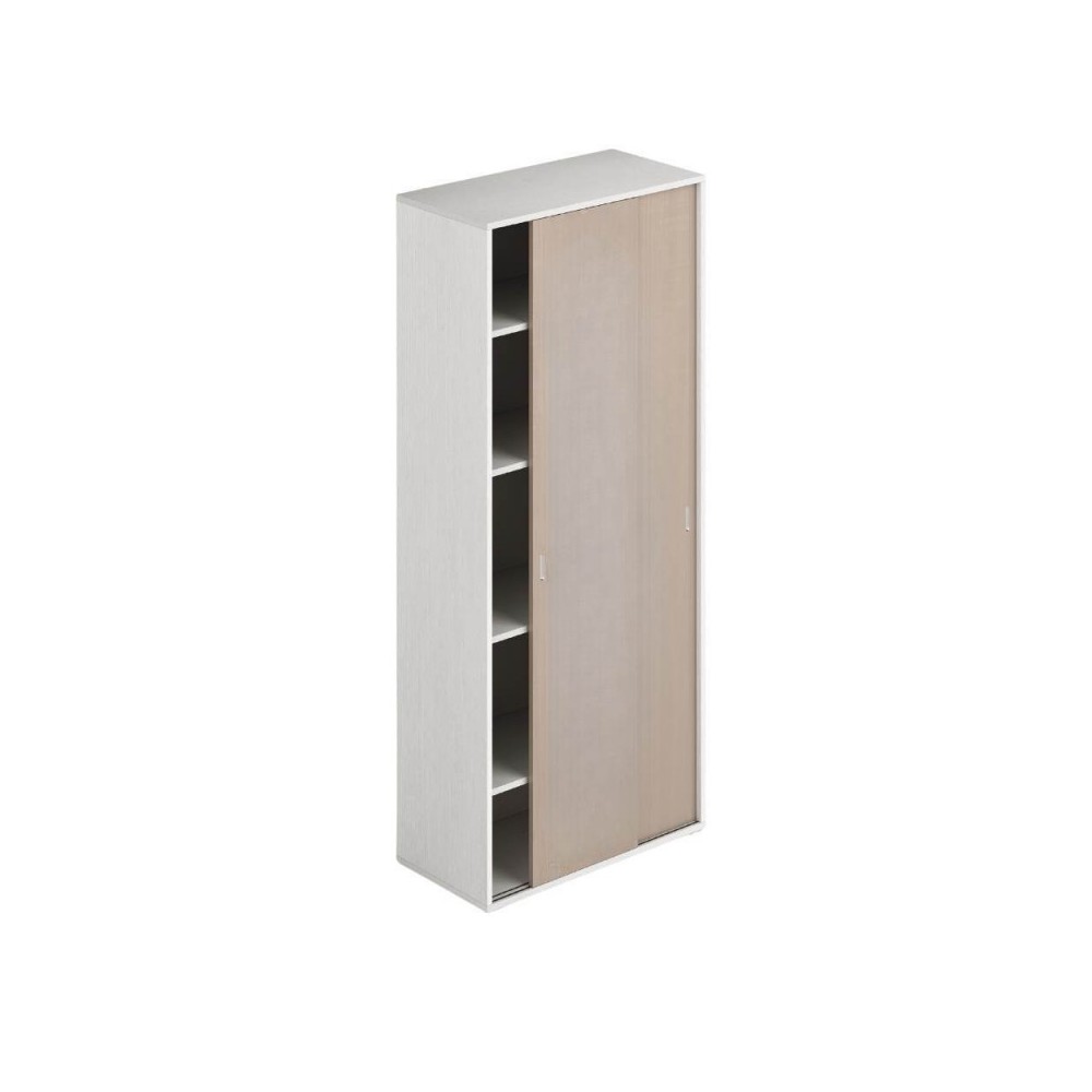 Armadio due ante scorrevoli 90x43x212h con ripiani colore bianco frassinato e olmo