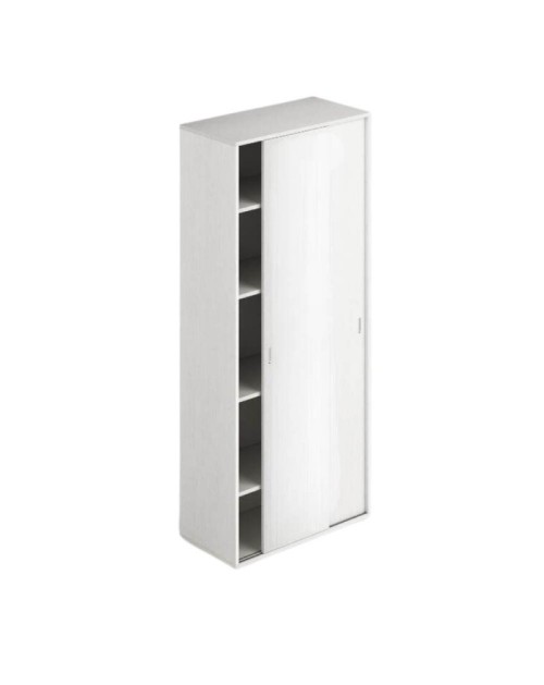 Armadio due ante scorrevoli 90x43x212h con ripiani e specchio colore bianco frassinato