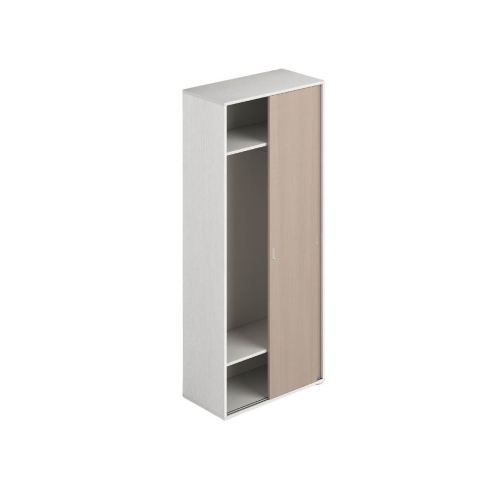 Armadio due ante scorrevoli 90x43x212h con appendiabiti colore bianco frassinato e olmo