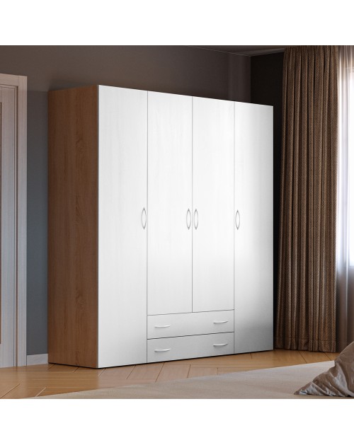 Armadio 4 ante e 2 cassetti Seba4 160x51,6x177h colore bianco e rovere