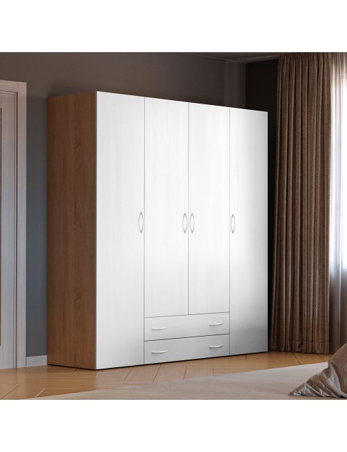 Armadio 4 ante e 2 cassetti Seba4 160x51,6x177h colore bianco e rovere