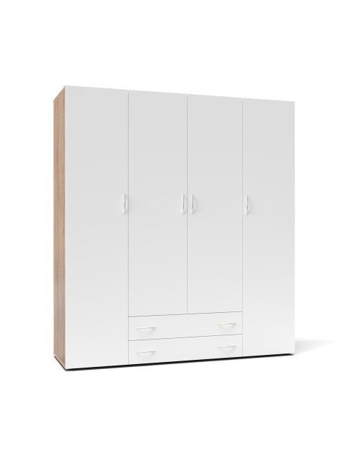 Armadio 4 ante e 2 cassetti Seba4 160x51,6x177h colore bianco e rovere