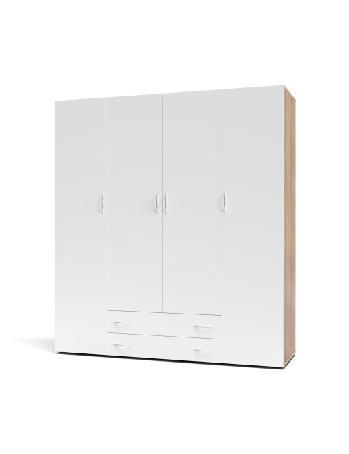 Armadio 4 ante e 2 cassetti Seba4 160x51,6x177h colore bianco e rovere
