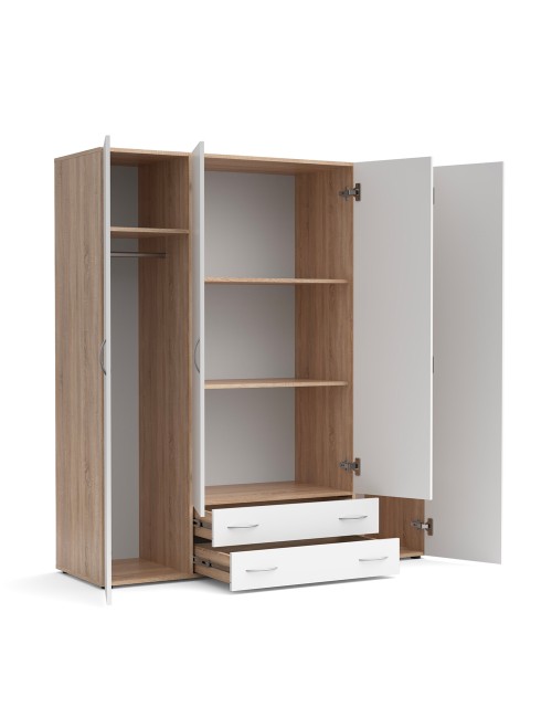 Armadio 4 ante e 2 cassetti Seba4 160x51,6x177h colore bianco e rovere