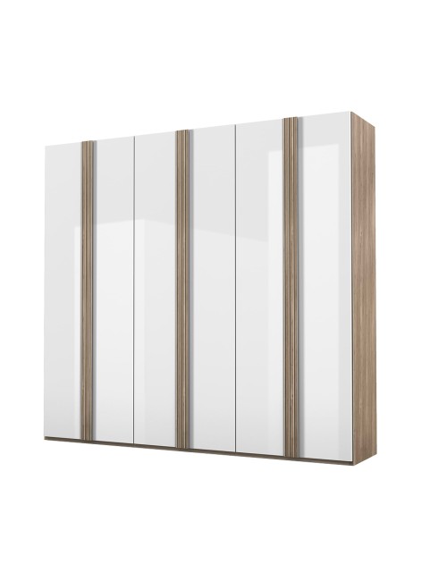 Armadio Selva 6 Ante Battenti Rovere Caramello e Bianco Lucido dal Design Moderno