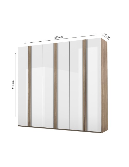 Armadio Selva 6 Ante Battenti Rovere Caramello e Bianco Lucido dal Design Moderno