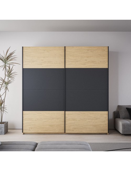 Armadio 2 ante scorrevoli rovere con dettaglio antracite Loft2 200x58.1x204.5H