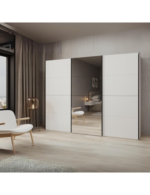 Armadio 3 ante scorrevoli bianco con specchio Zegna 255x53x205H