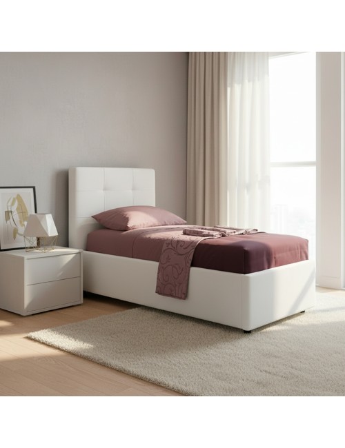 Letto Singolo Contenitore Ascoli 102x210x124H ecopelle bianco