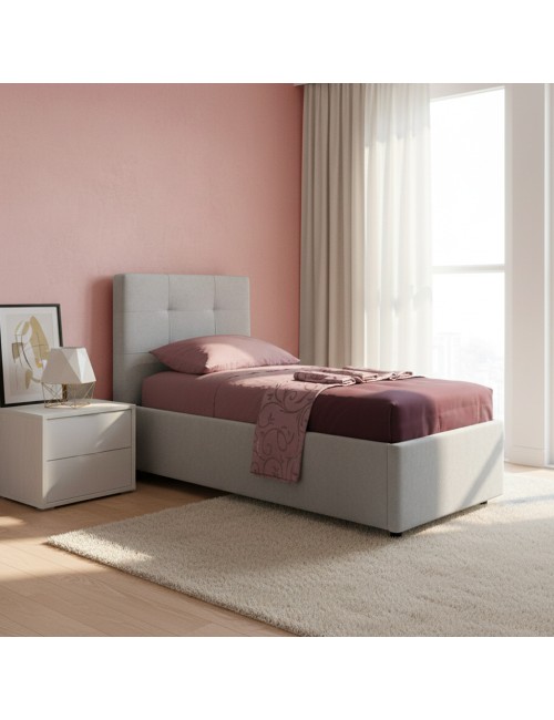 Letto singolo con contenitore Ascoli 102x210x124H tessuto Enjoy grigio