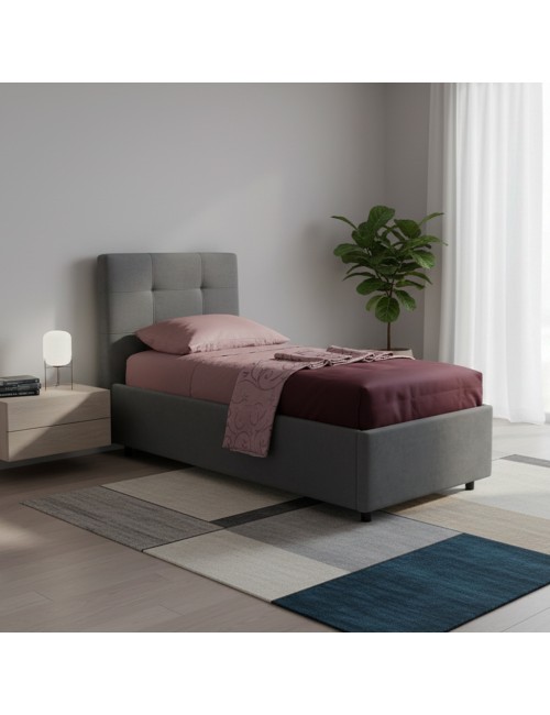 Letto Singolo Contenitore Ascoli 102x210x124H tessuto ash grigio