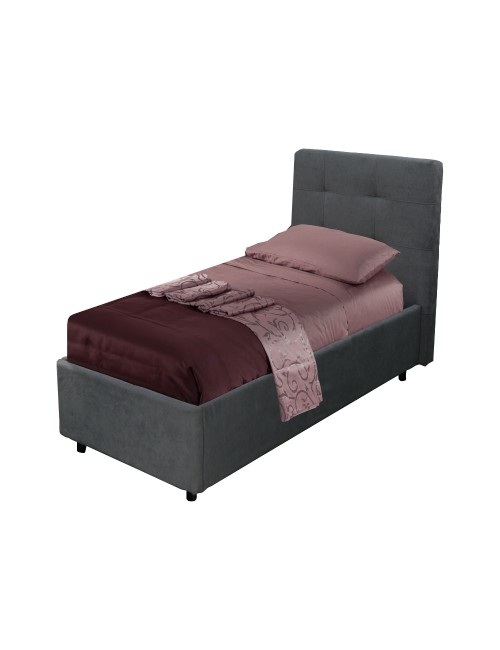 Letto Singolo Contenitore Ascoli 102x210x124H tessuto ash grigio