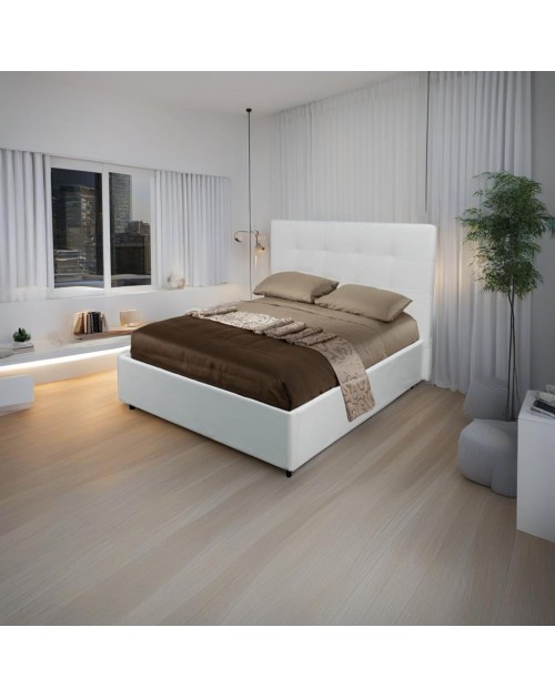 Letto francese con contenitore Ascoli 142x210x124H ecopelle colore bianco