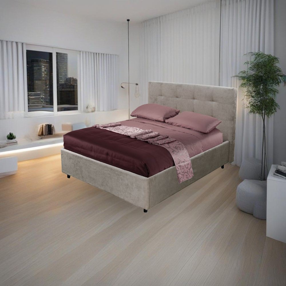 Letto francese con contenitore Ascoli 142x210x124H tessuto Enjoy colore tortora