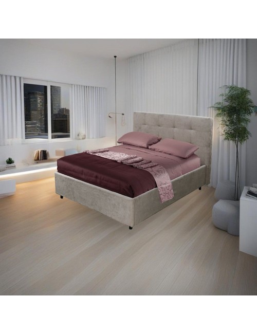 Letto francese con contenitore Ascoli 142x210x124H tessuto Enjoy colore tortora