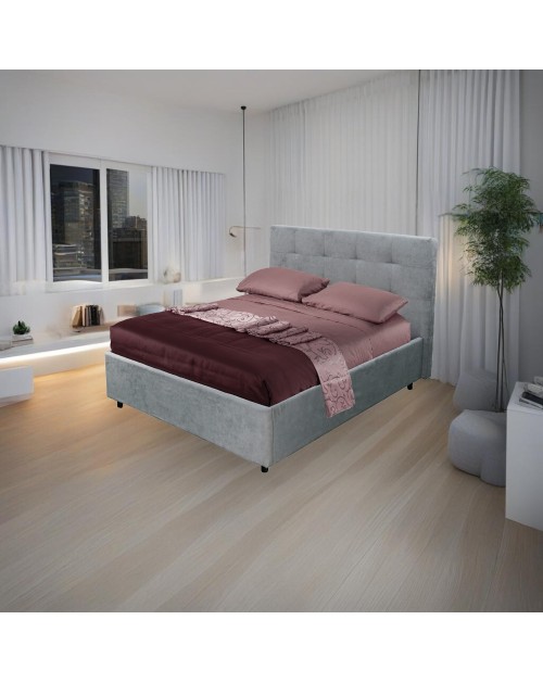 Letto francese con contenitore Ascoli 142x210x124H tessuto colore grigio chiaro