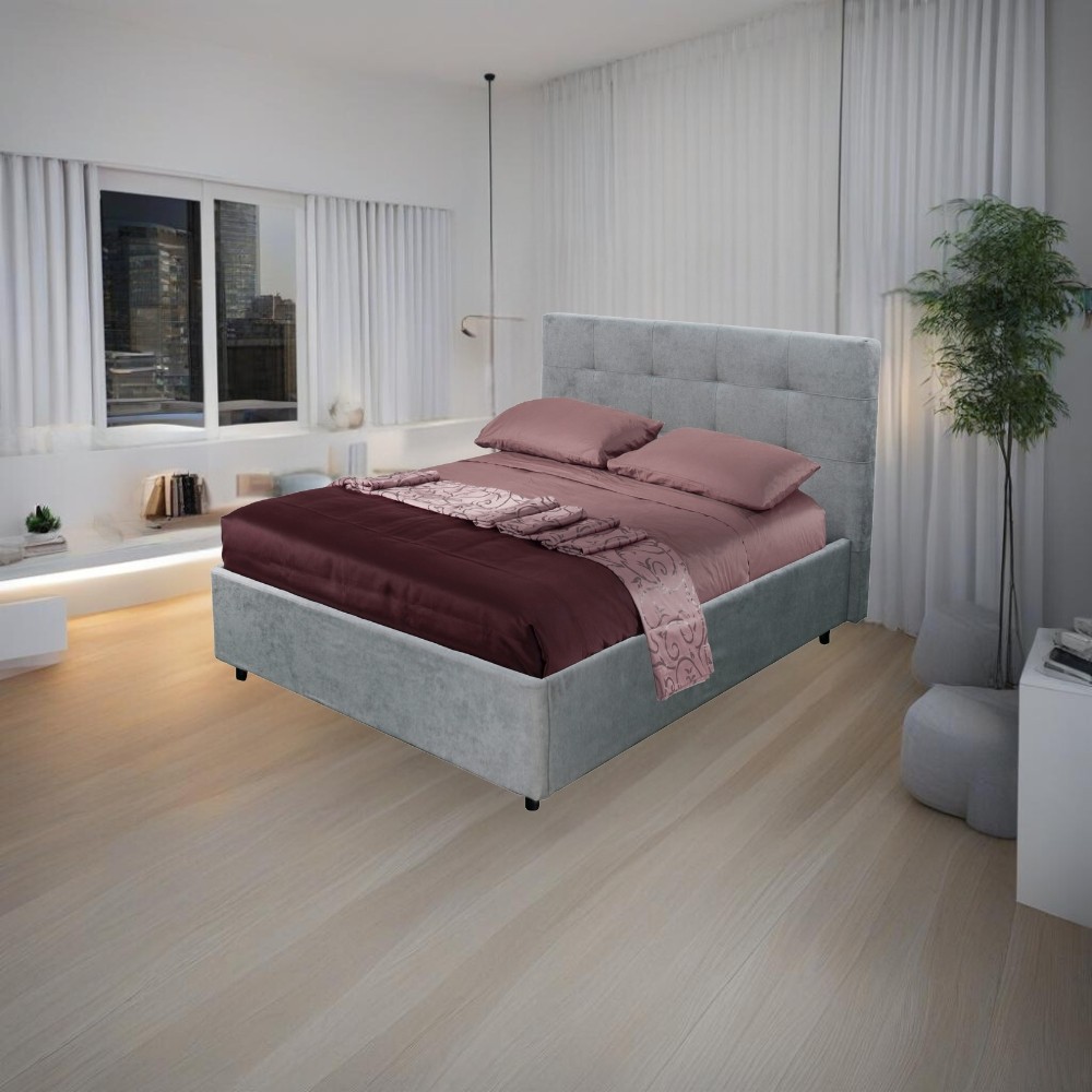 Letto francese con contenitore Ascoli 142x210x124H tessuto colore grigio chiaro