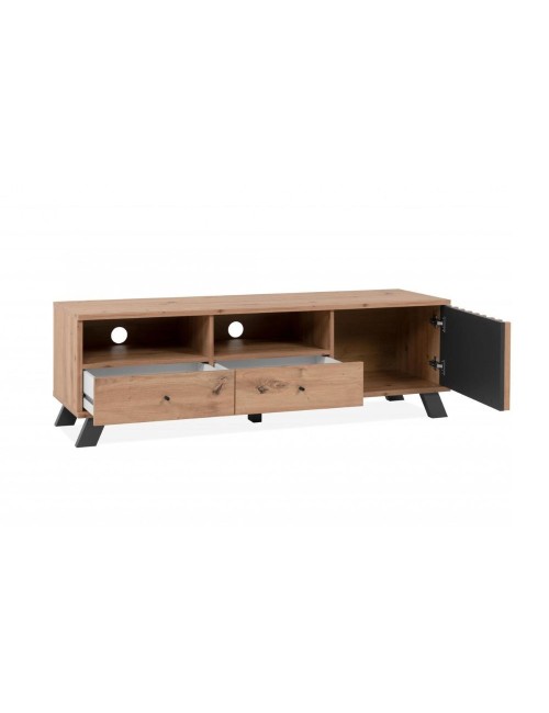 Mobile porta Tv  2 cassetti e anta con vani a giorno Medan56A colore rovere antracite