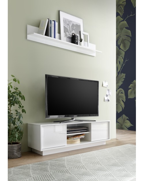 Mobile porta Tv 2 ante e vano a giorno Ice 139x43x44H colore bianco lucido