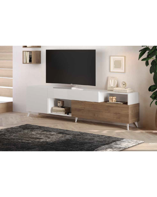 Mobile porta Tv Marion 180x42x67h colore bianco lucido e mercure