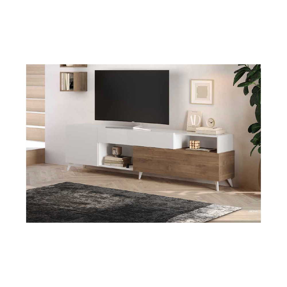 Mobile porta Tv Marion 180x42x67h colore bianco lucido e mercure