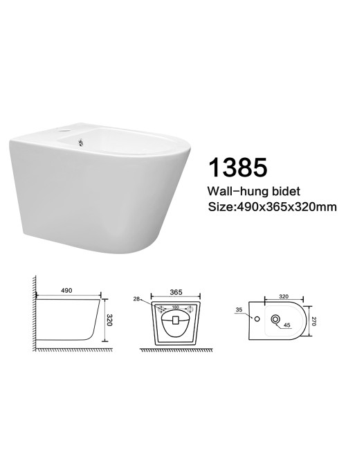 Bidet Sospeso YJ-1385 in Ceramica Bianco Lucido