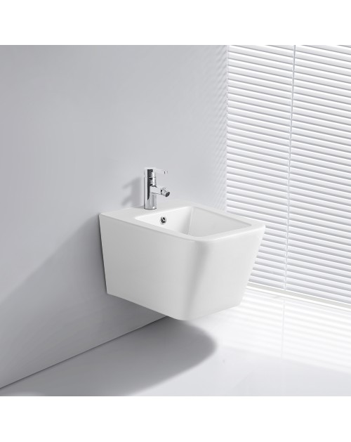 Bidet Sospeso YJ-1383 in Ceramica Bianco Lucido dal Design Squadrato