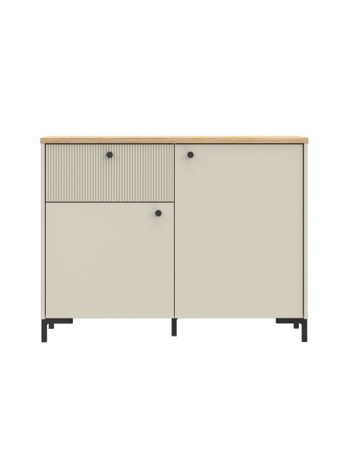 Madia Unit Cashmere con 2 Ante, Cassetto Cannettato e Top Rovere