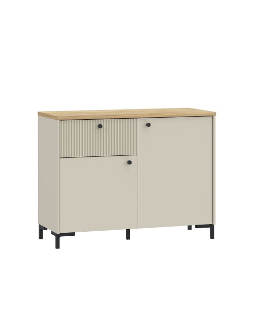 Madia Unit Cashmere con 2 Ante, Cassetto Cannettato e Top Rovere