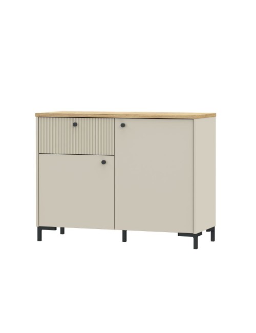 Madia Unit Cashmere con 2 Ante, Cassetto Cannettato e Top Rovere