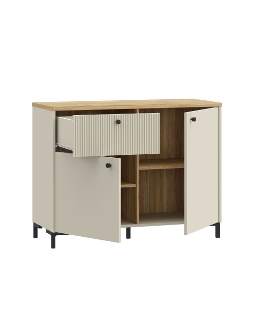 Madia Unit Cashmere con 2 Ante, Cassetto Cannettato e Top Rovere