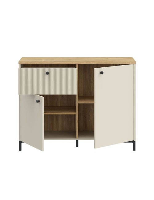 Madia Unit Cashmere con 2 Ante, Cassetto Cannettato e Top Rovere