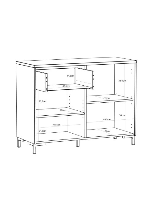 Madia Unit Cashmere con 2 Ante, Cassetto Cannettato e Top Rovere