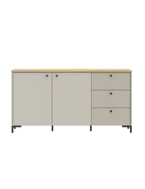 Madia Unit Cashmere con 2 Ante, 3 Cassetti Cannettati e Top Rovere