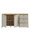 Madia Unit Cashmere con 2 Ante, 3 Cassetti Cannettati e Top Rovere