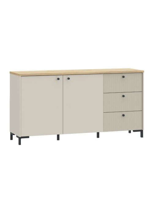 Madia Unit Cashmere con 2 Ante, 3 Cassetti Cannettati e Top Rovere