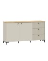 Madia Unit Cashmere con 2 Ante, 3 Cassetti Cannettati e Top Rovere