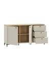 Madia Unit Cashmere con 2 Ante, 3 Cassetti Cannettati e Top Rovere
