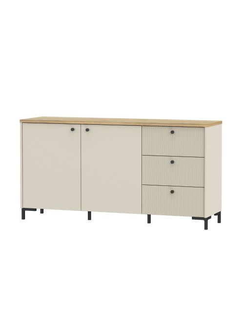 Madia Unit Cashmere con 2 Ante, 3 Cassetti Cannettati e Top Rovere