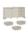 Madia Unit Cashmere con 2 Ante, 3 Cassetti Cannettati e Top Rovere